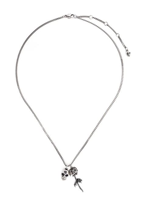 Collana Con Rosa e Skull In Argento Anticato ALEXANDER MCQUEEN | 823325-1J61N0446